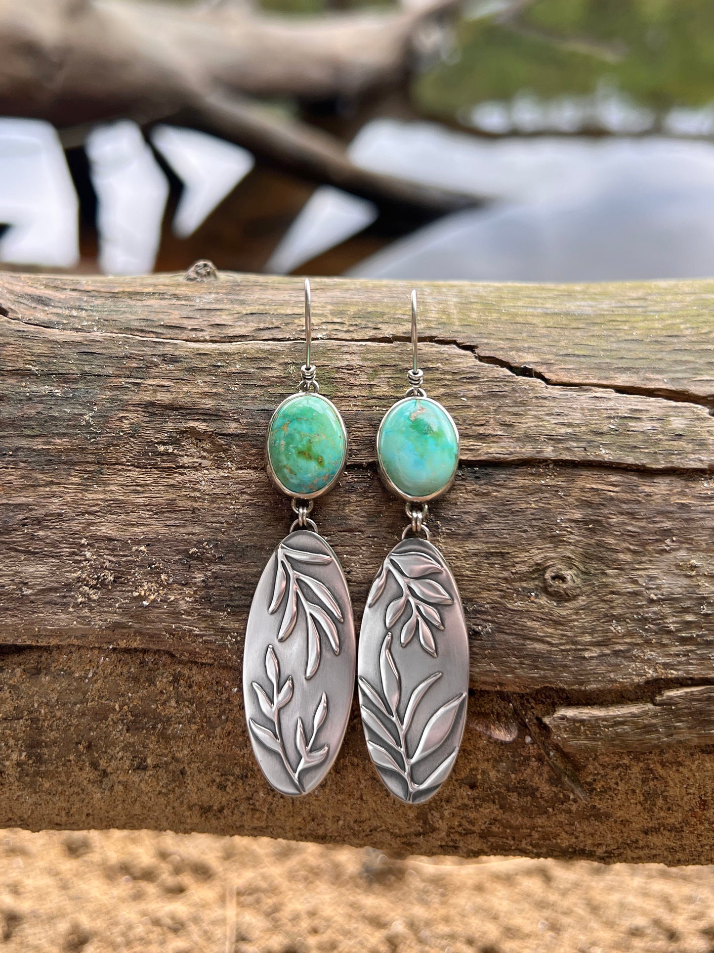 Sonoran Gold Turquoise Botanical Collage Earrings