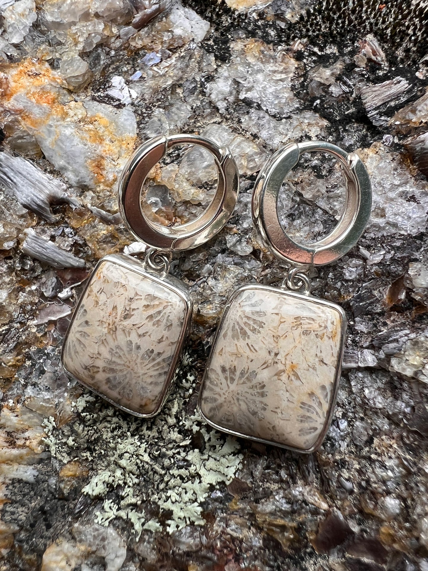 Fossilized Coral Huggie Hoop Earrings