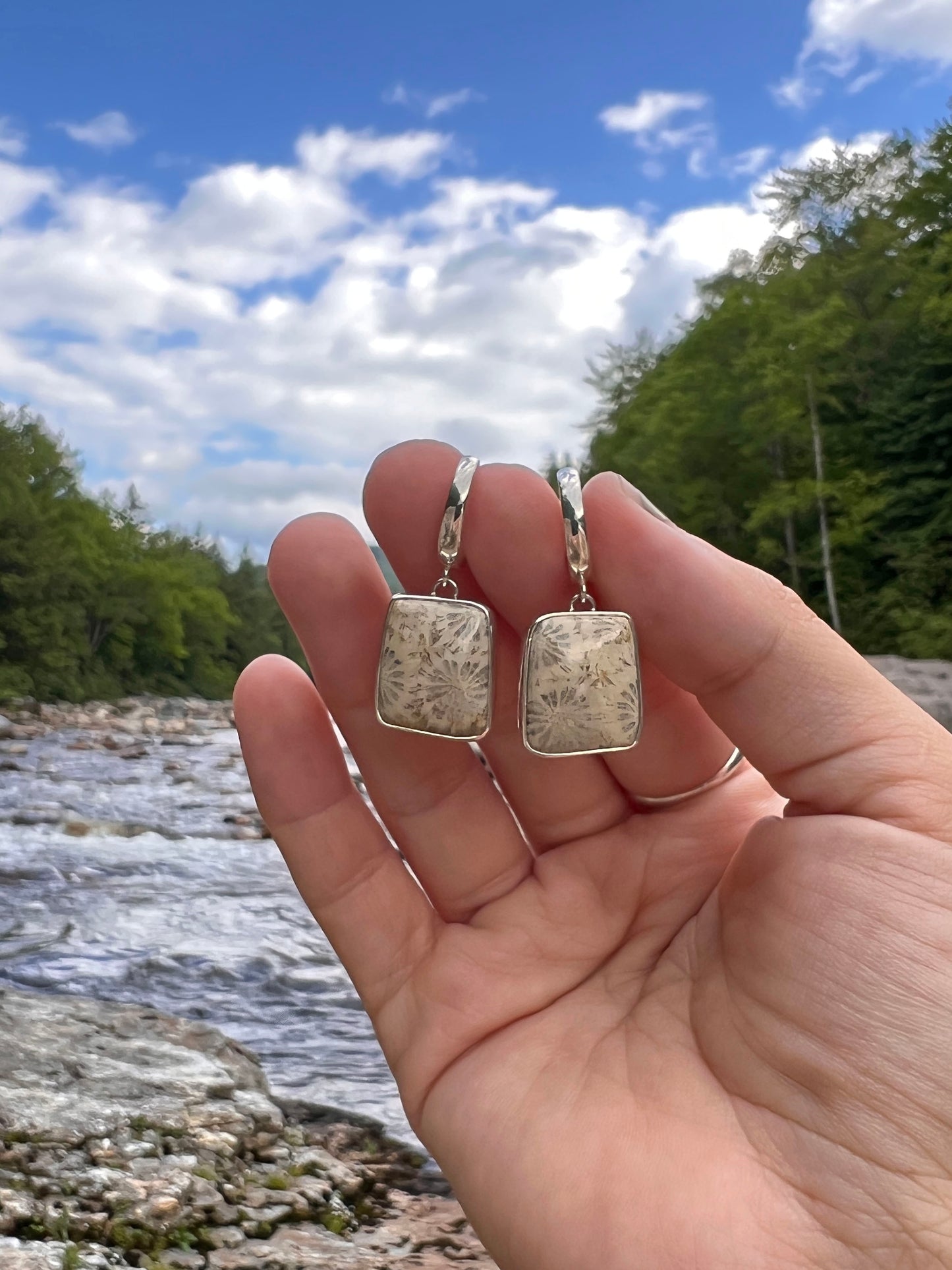 Fossilized Coral Huggie Hoop Earrings