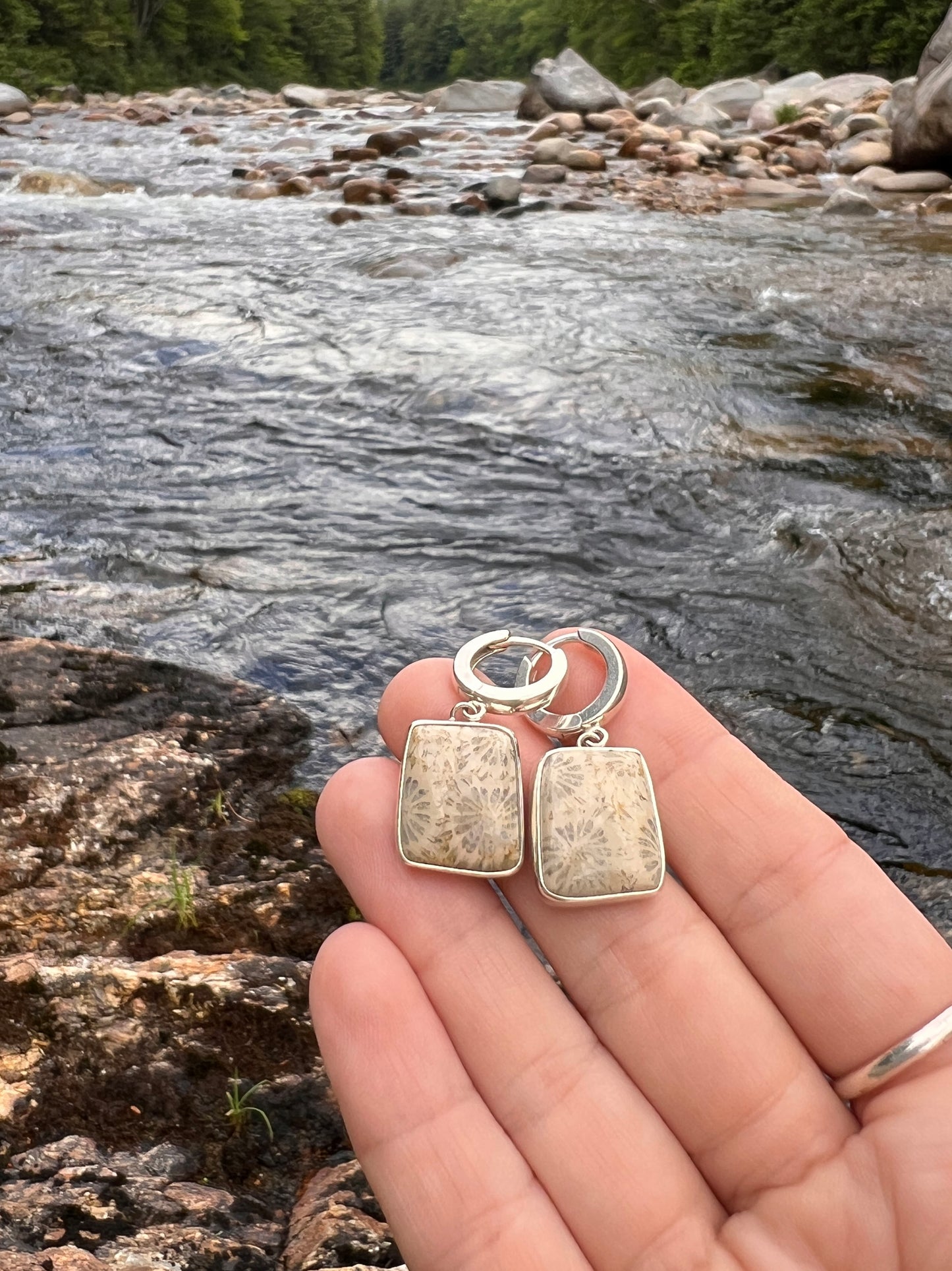 Fossilized Coral Huggie Hoop Earrings
