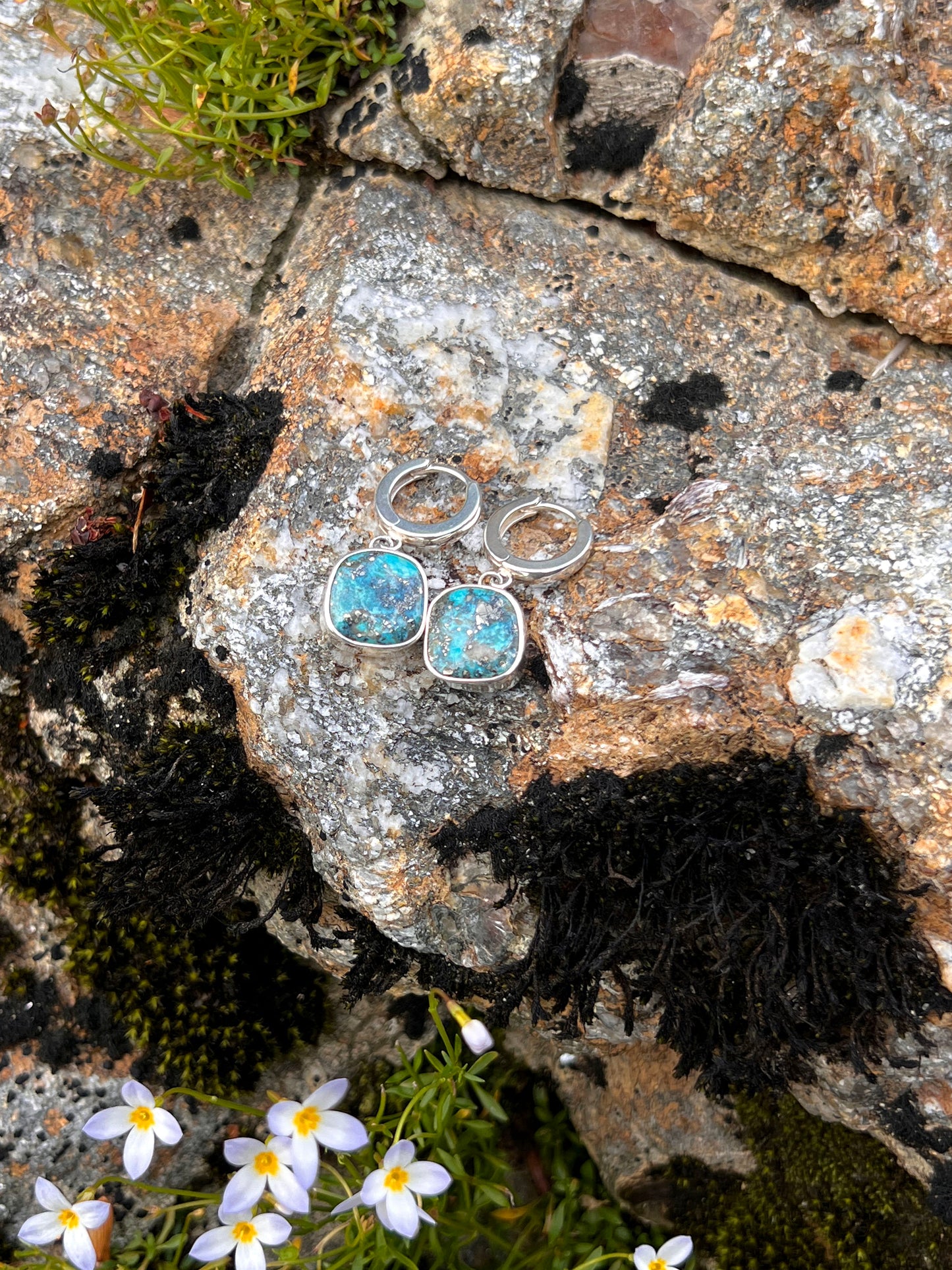 Turquoise with Pyrite Huggie Hoop Earrings