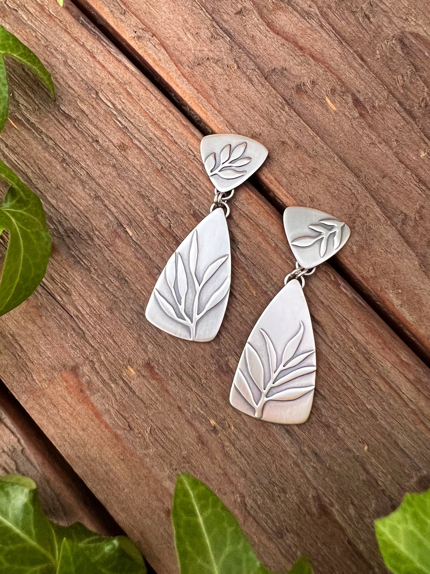 Silver Botanical Collage Post Earrings