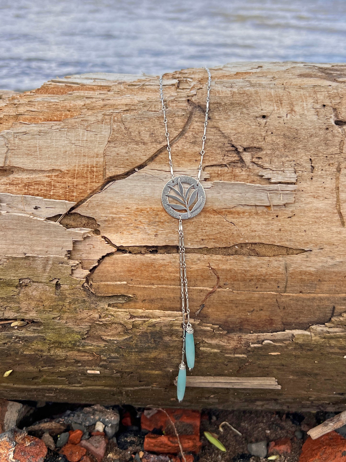Amazonite Botanical Faux Bolo Necklace