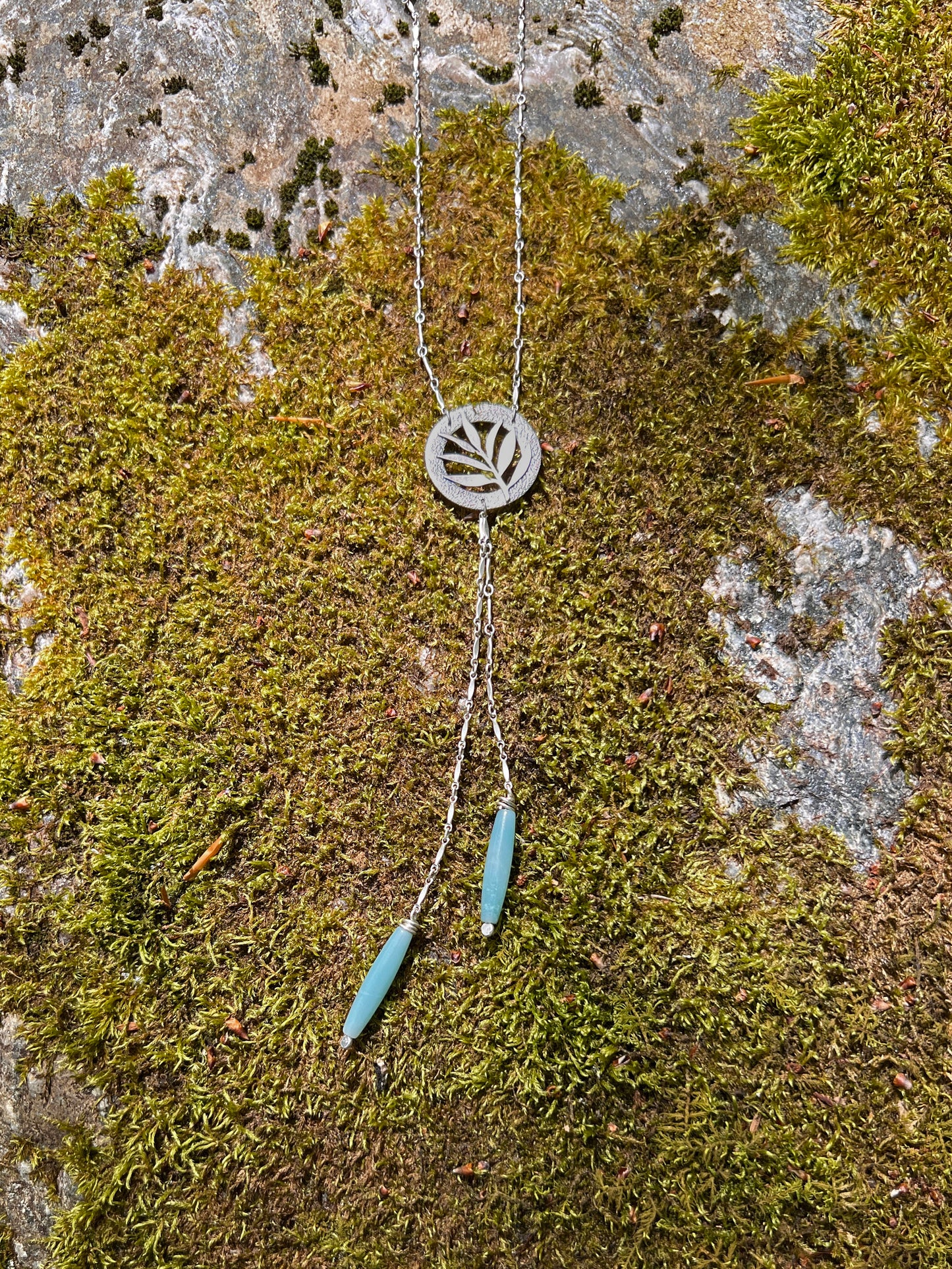 Amazonite Botanical Faux Bolo Necklace