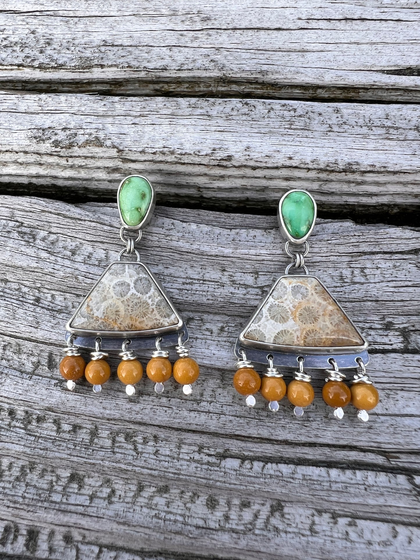 Sonoran Gold Turquoise - Fossilized Coral - Mookaite Post Earrings