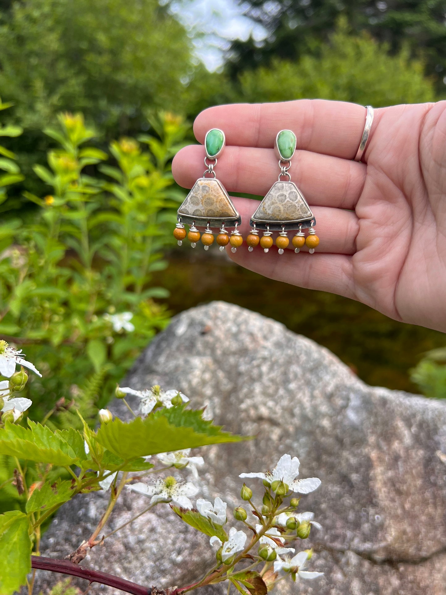 Sonoran Gold Turquoise - Fossilized Coral - Mookaite Post Earrings