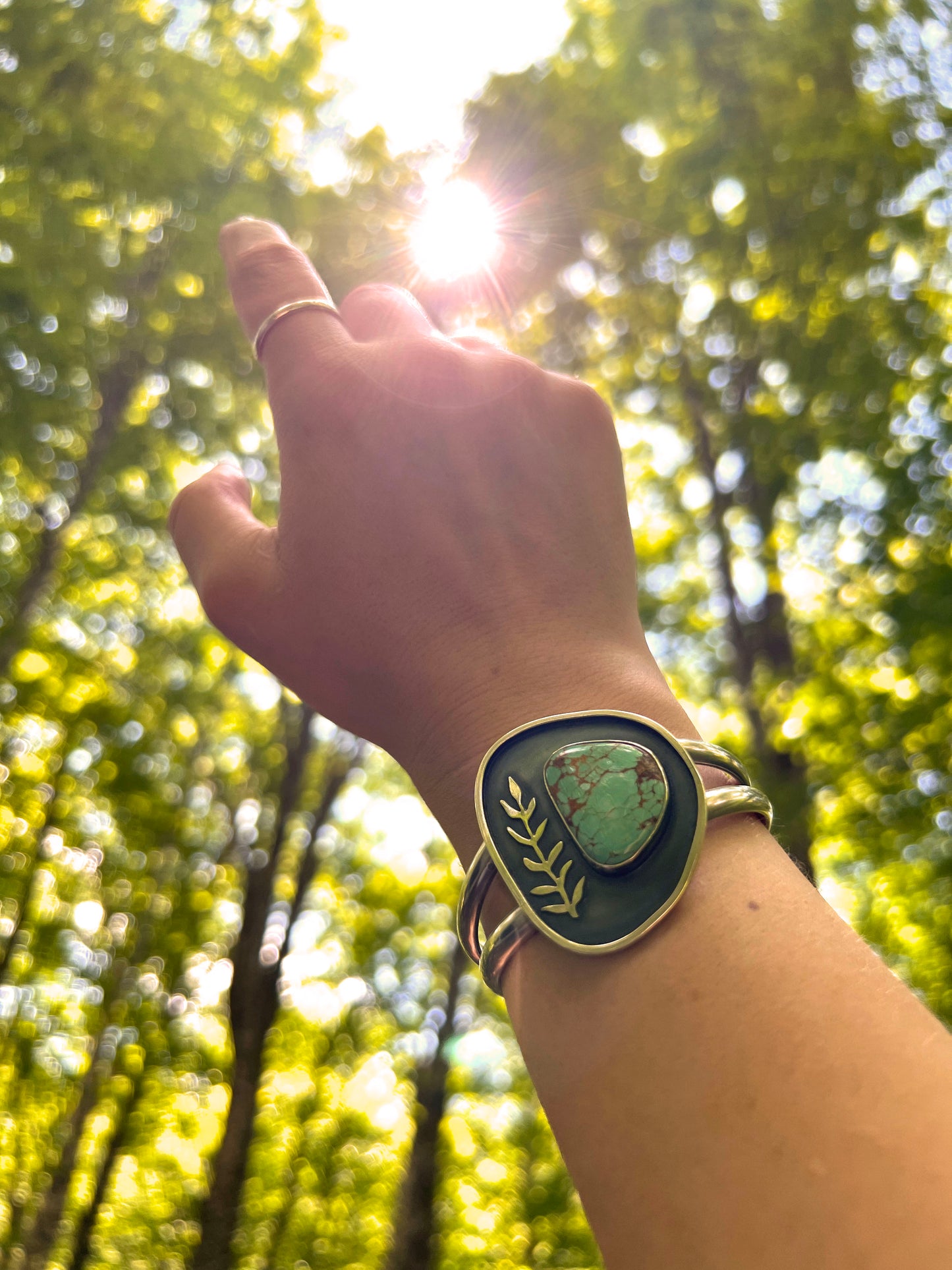 Kingman Turquoise Botanical Statement Cuff