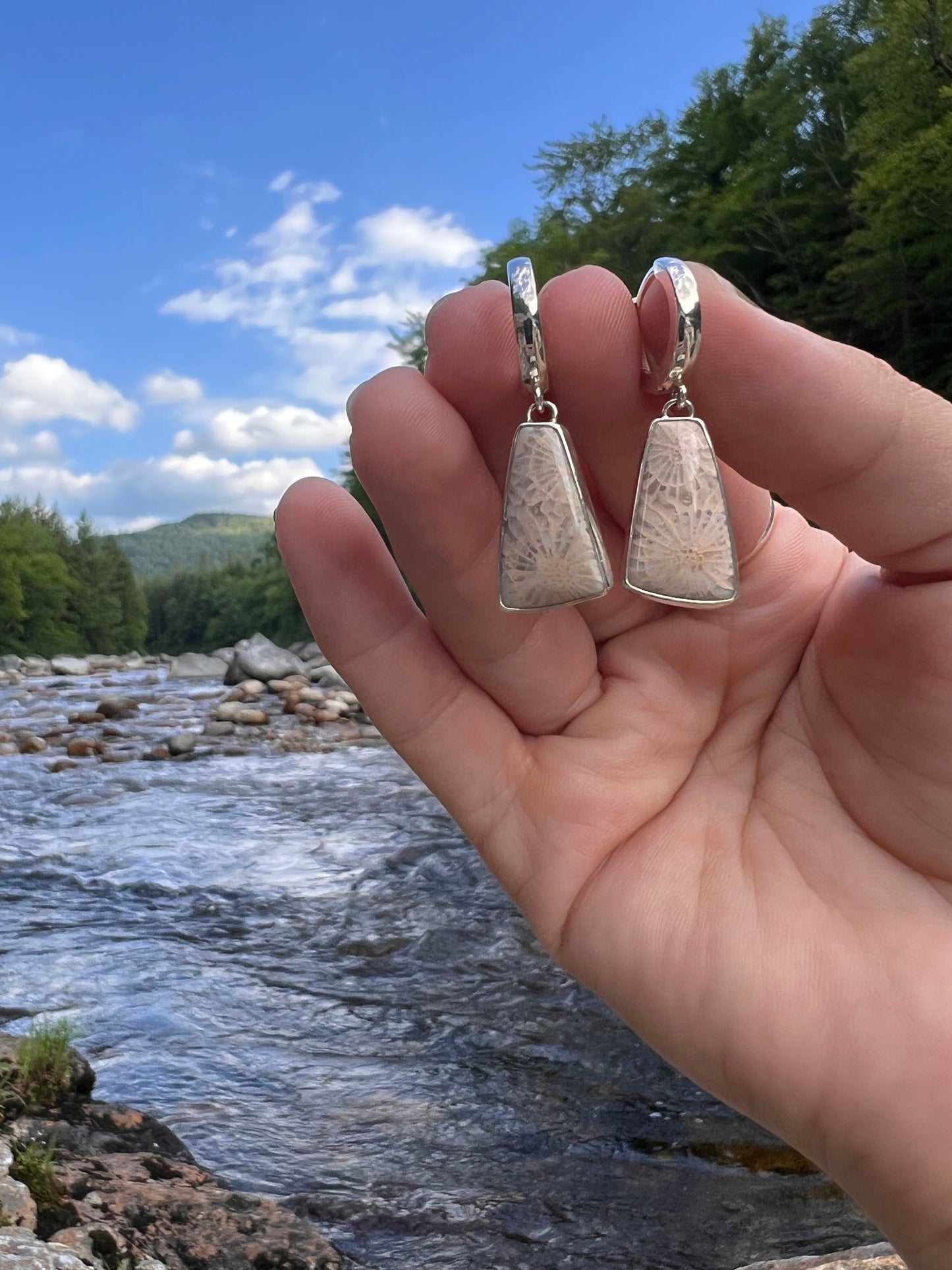 Fossilized Coral Huggie Hoop Earrings