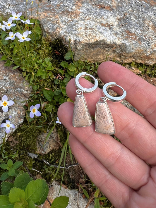 Fossilized Coral Huggie Hoop Earrings