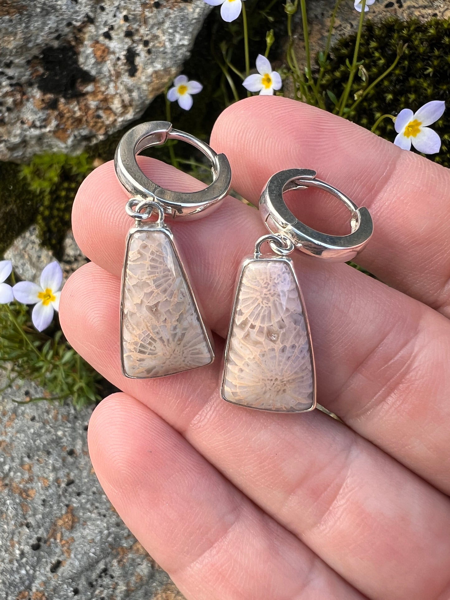 Fossilized Coral Huggie Hoop Earrings