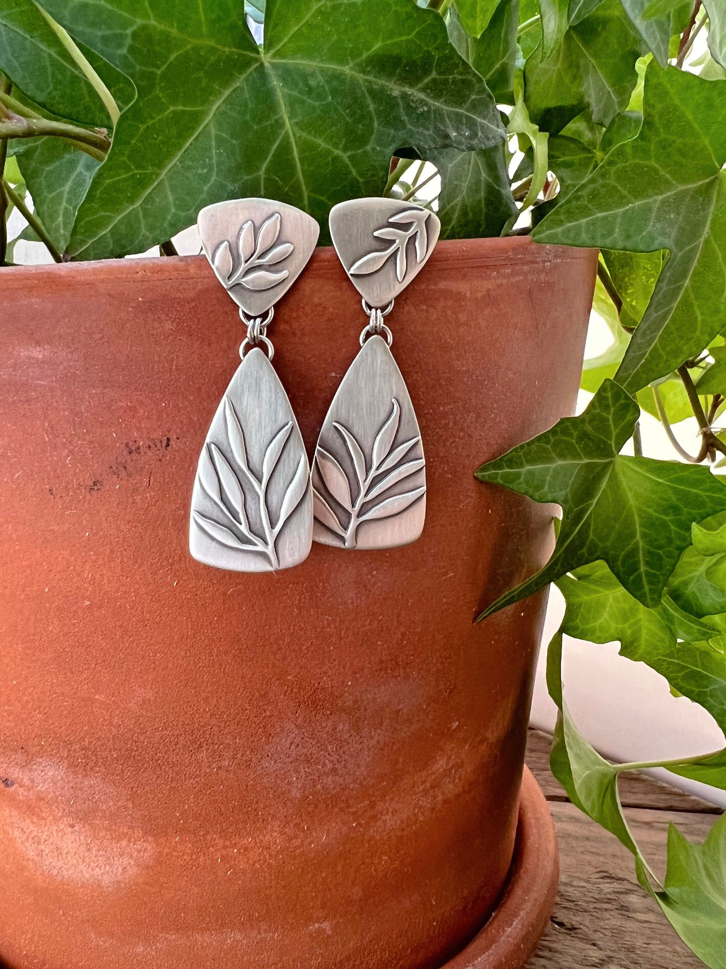 Silver Botanical Collage Post Earrings