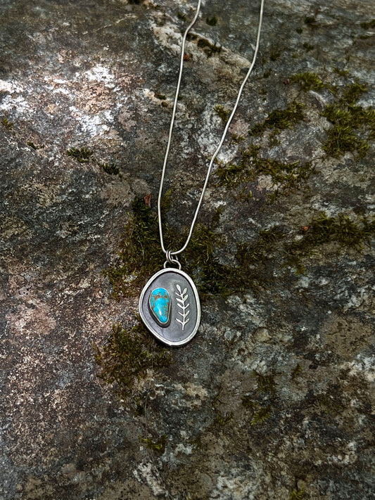 Turquoise Botanical Shadow Box Pendant Necklace