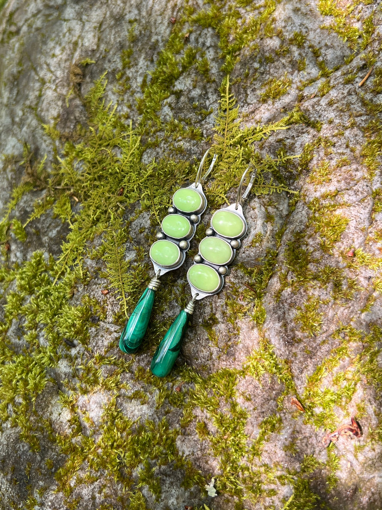 Lemon Chrysoprase and Malachite Earrings