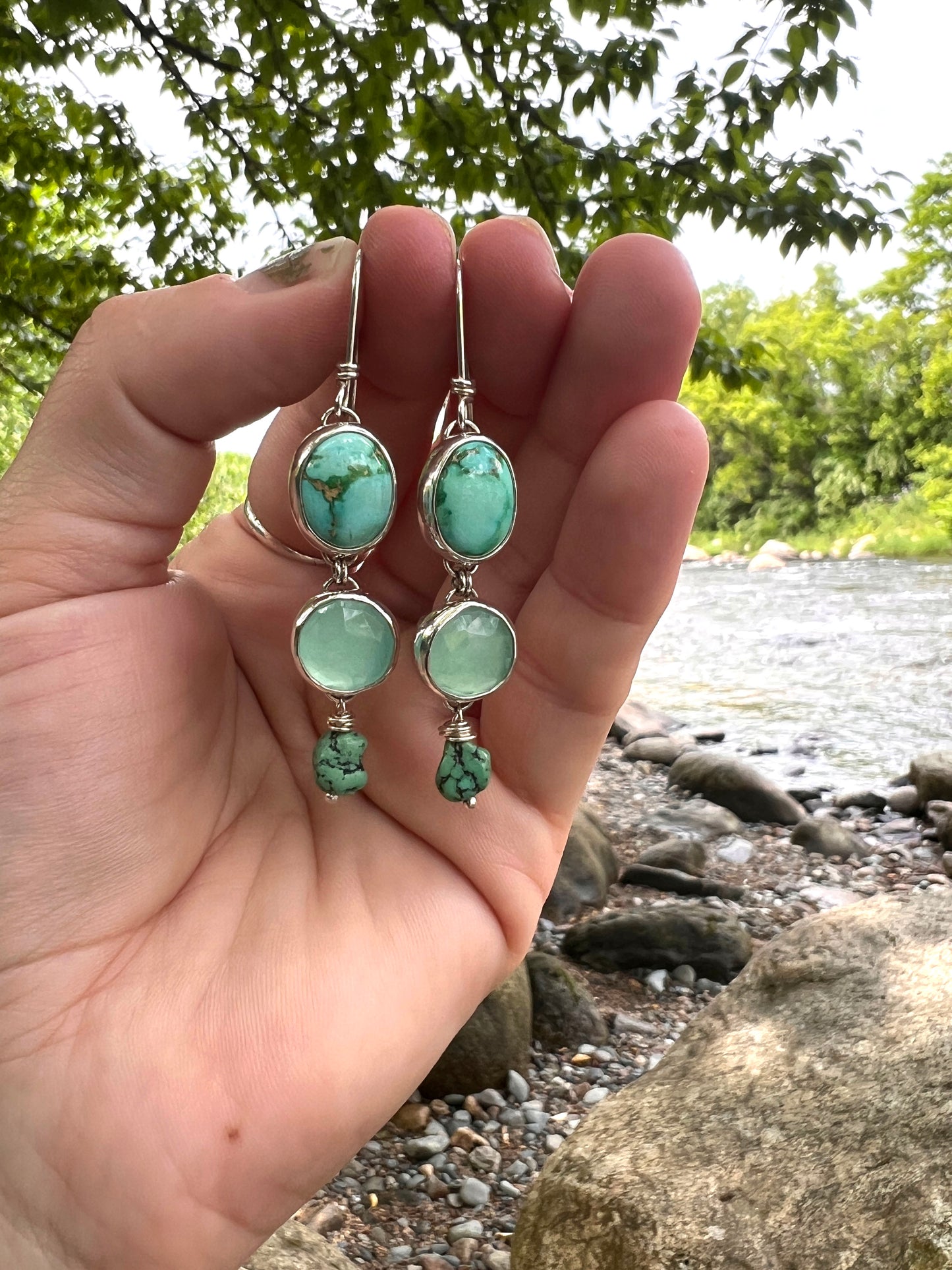 Sonoran Gold Turquoise - Green Chalcedony Earrings