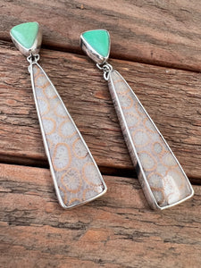 Variscite and Fossilized Coral Earrings