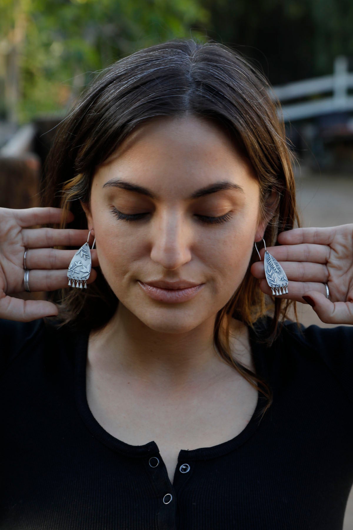 Botanical Collage Earrings with Fringe